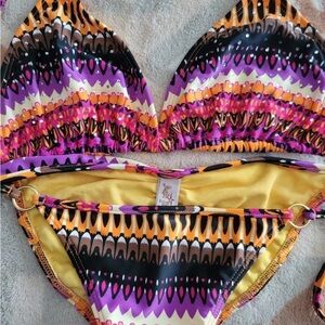 Luli Fama ViNTAGE! Multicolored Sequin Bling Skimpy Scrunch Butt Bikini Set Swim